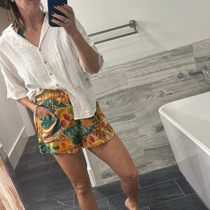 Rip Curl High Waist Tropical Print Shorts - Green and Orange